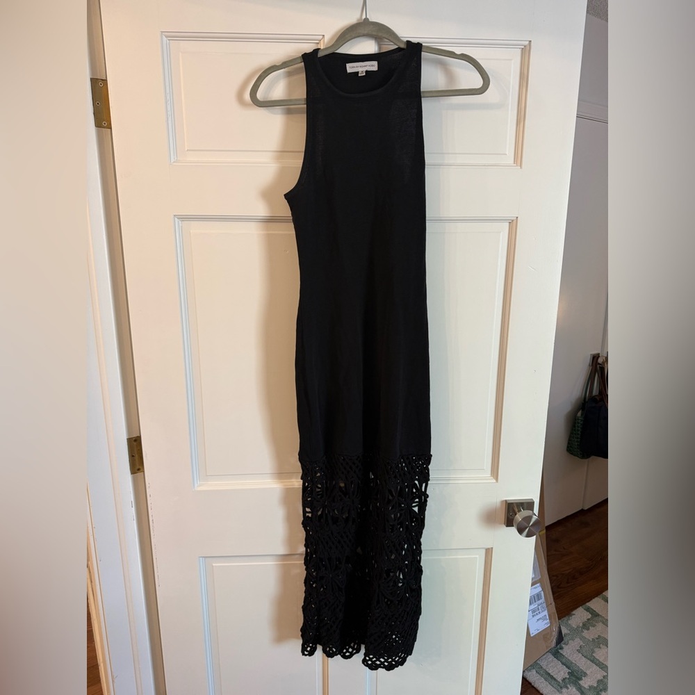 Ronny Kobo Sleeveless Black Maxi Dress with Crochet Hem
